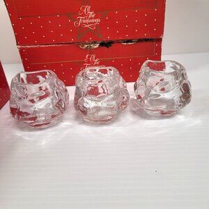 All the Trimmings Set 12 Votive Candle Holders Clear Glass Ice Crackle Tealight